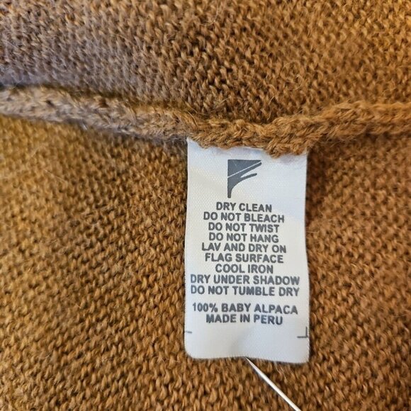 Baby Alpaca Sweater Womens L Beige Brown Ruffled Long Sleeve Cardigan Peru Fibra - Picture 9 of 10